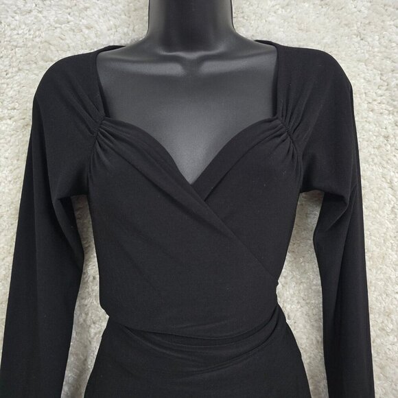 Norma Kamali Black M Long Sleeve Stretch Wrap Dress Career Office Minimalist - Picture 2 of 11